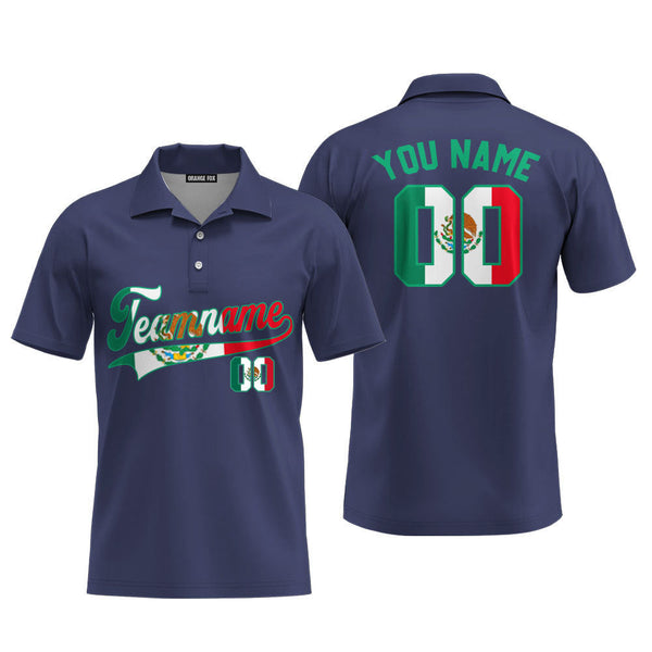 Custom Mexican Flag Navy Custom Polo Shirt For Men