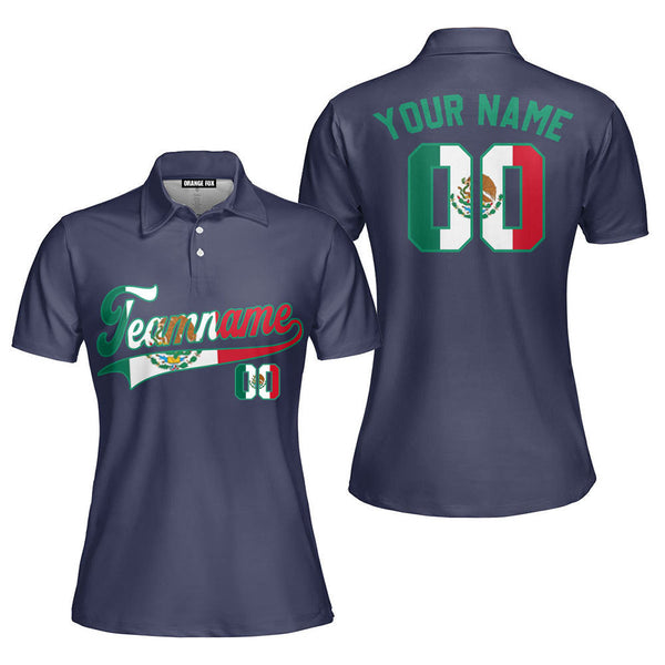 Custom Mexican Flag Navy Custom Polo Shirt For Women