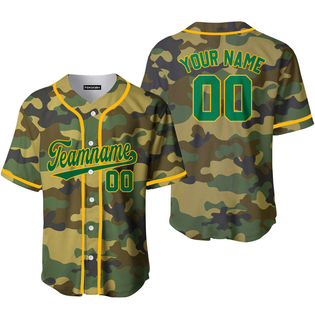 Custom Military Camo Style Green Yellow Baseball Jerseys For Men & Women