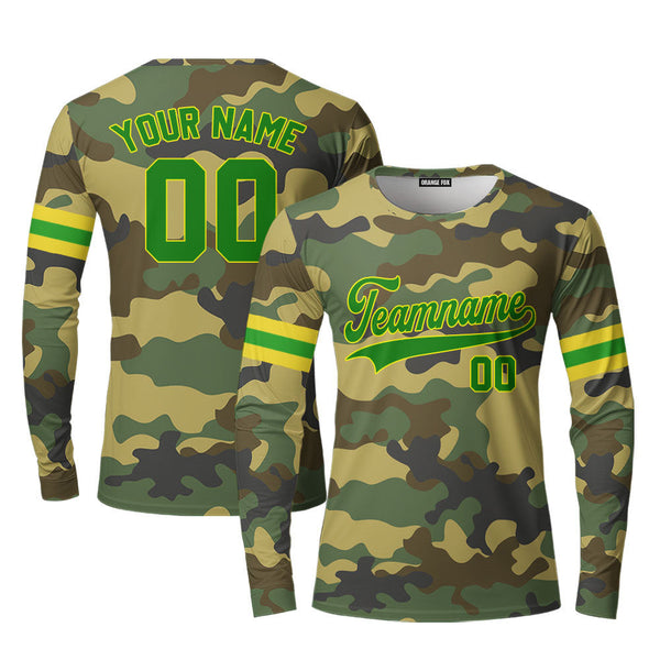 Custom Military Camo Style Green Yellow Custom Long Sleeve T-Shirt For Men & Women