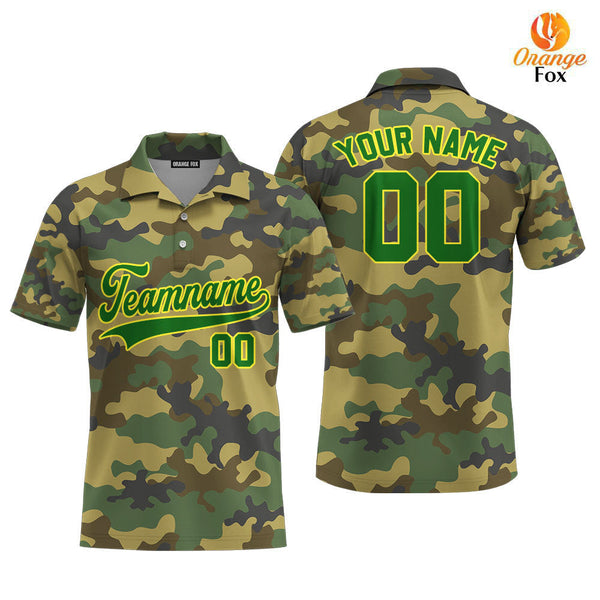 Custom Military Camo Style Green Yellow Custom Polo Shirt For Men
