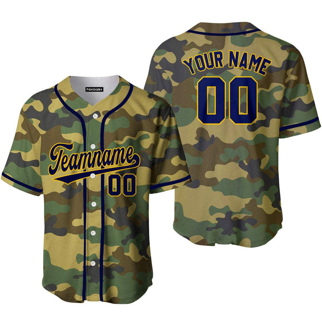 Custom Military Camo Style Navy Yellow Baseball Jerseys For Men & Women