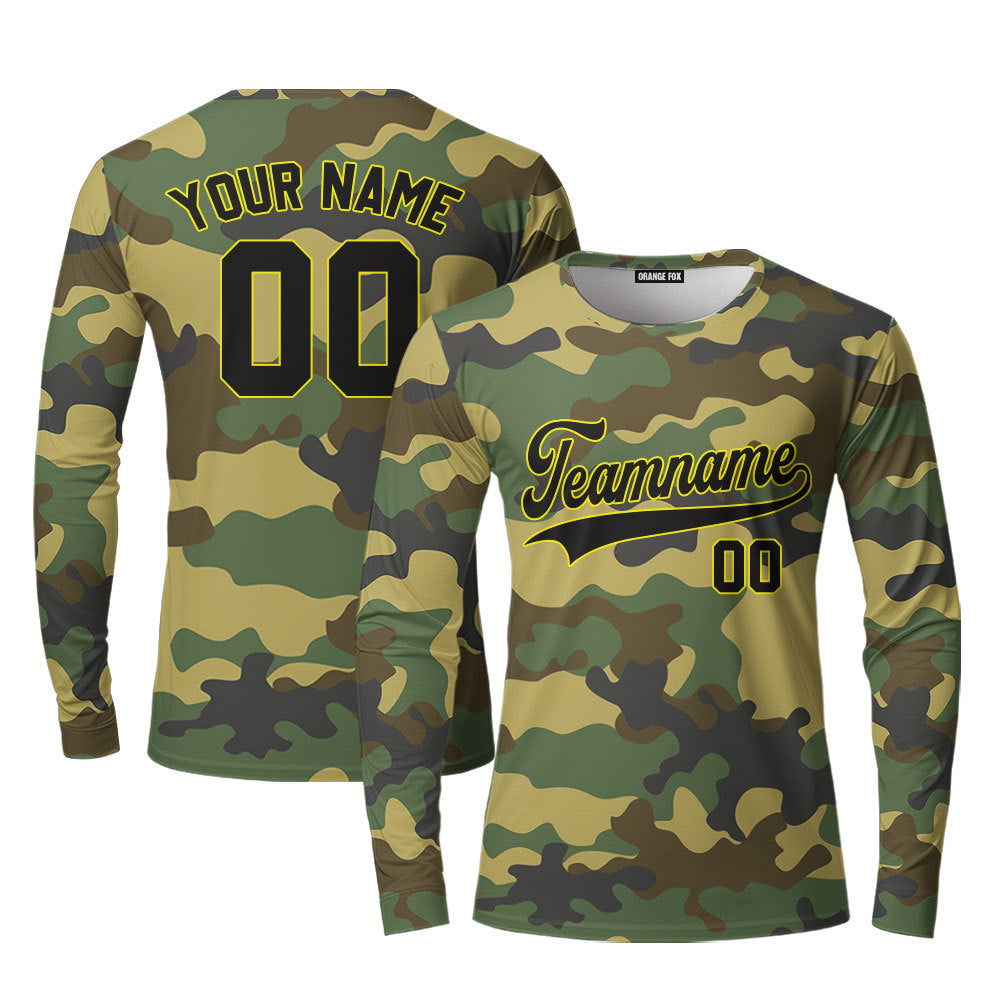 Custom Military Camo Style Navy Yellow Custom Long Sleeve T-Shirt For Men & Women