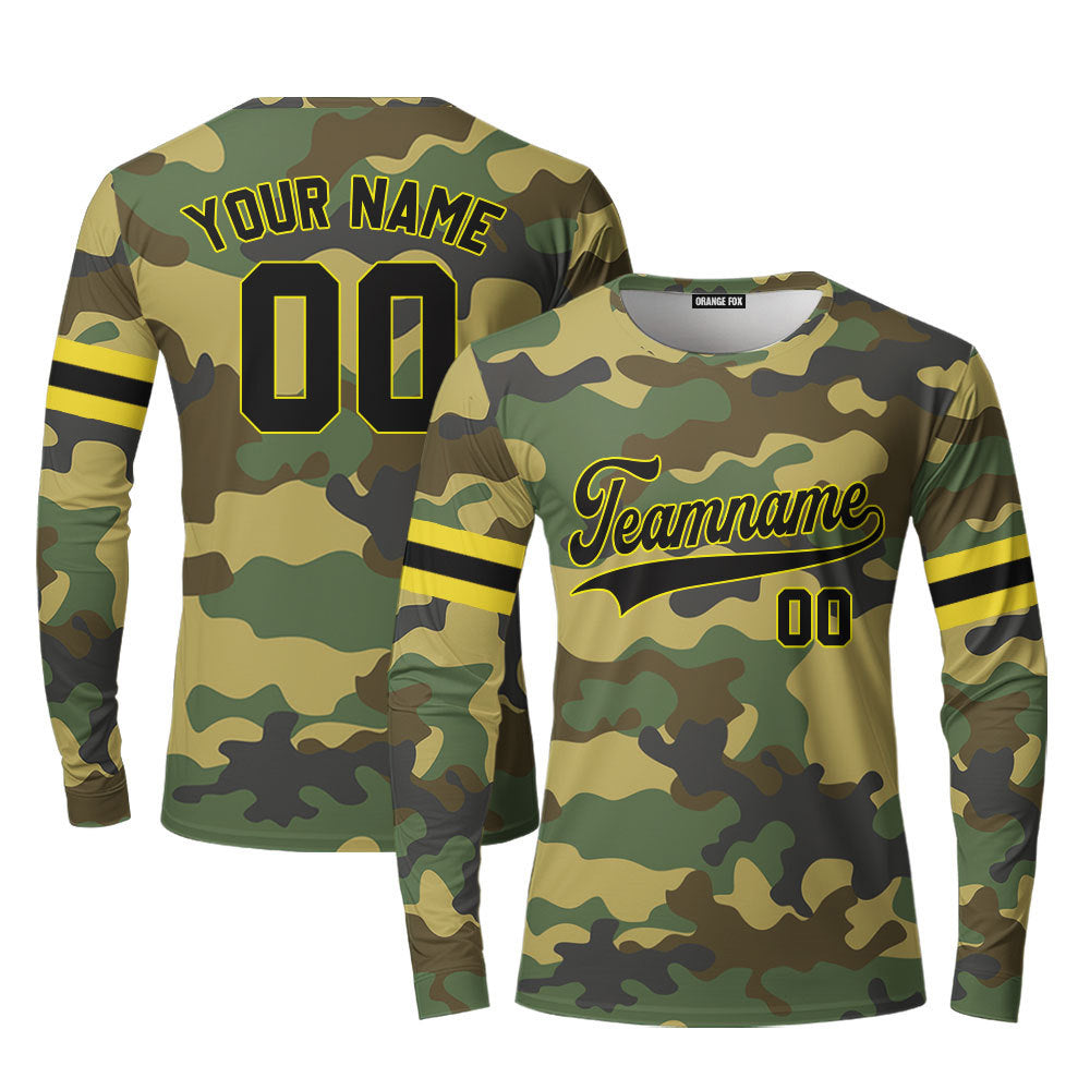 Custom Military Camo Style Navy Yellow Custom Long Sleeve T-Shirt For Men & Women