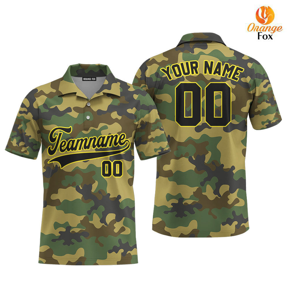 Custom Military Camo Style Navy Yellow Custom Polo Shirt For Men