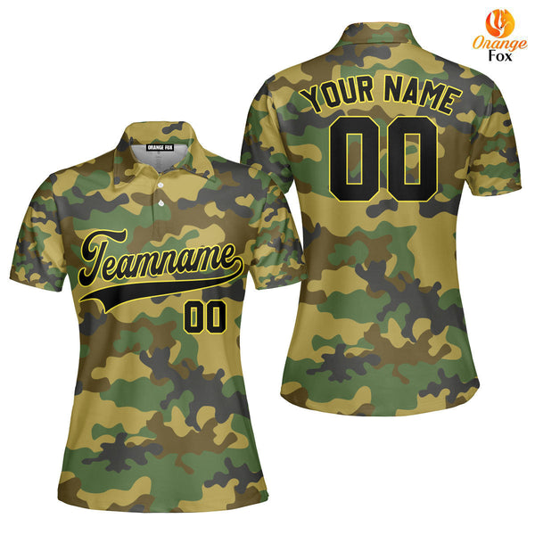 Custom Military Camo Style Navy Yellow Custom Polo Shirt For Women