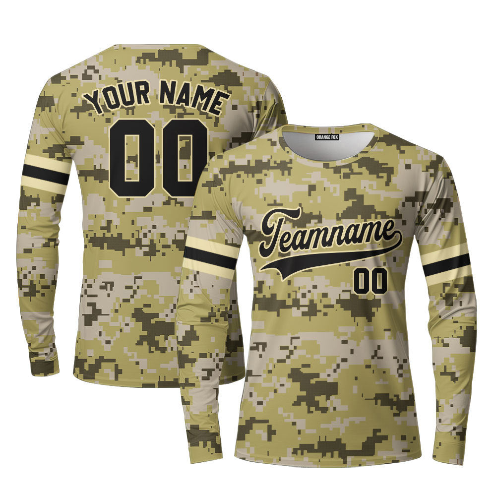 Custom Military Camouflage Black Cream Custom Long Sleeve T-Shirt For Men & Women