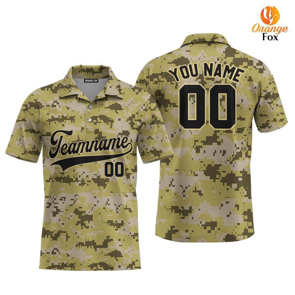 Custom Military Camouflage Black Cream Custom Polo Shirt For Men