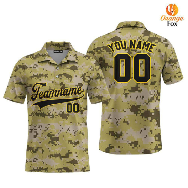 Custom Military Camouflage Black Yellow Custom Polo Shirt For Men