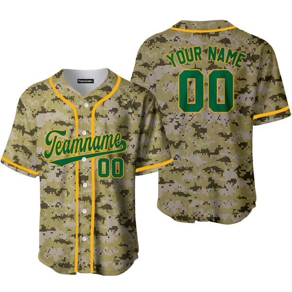 Custom Military Camouflage Green Yellow Baseball Jerseys For Men & Women