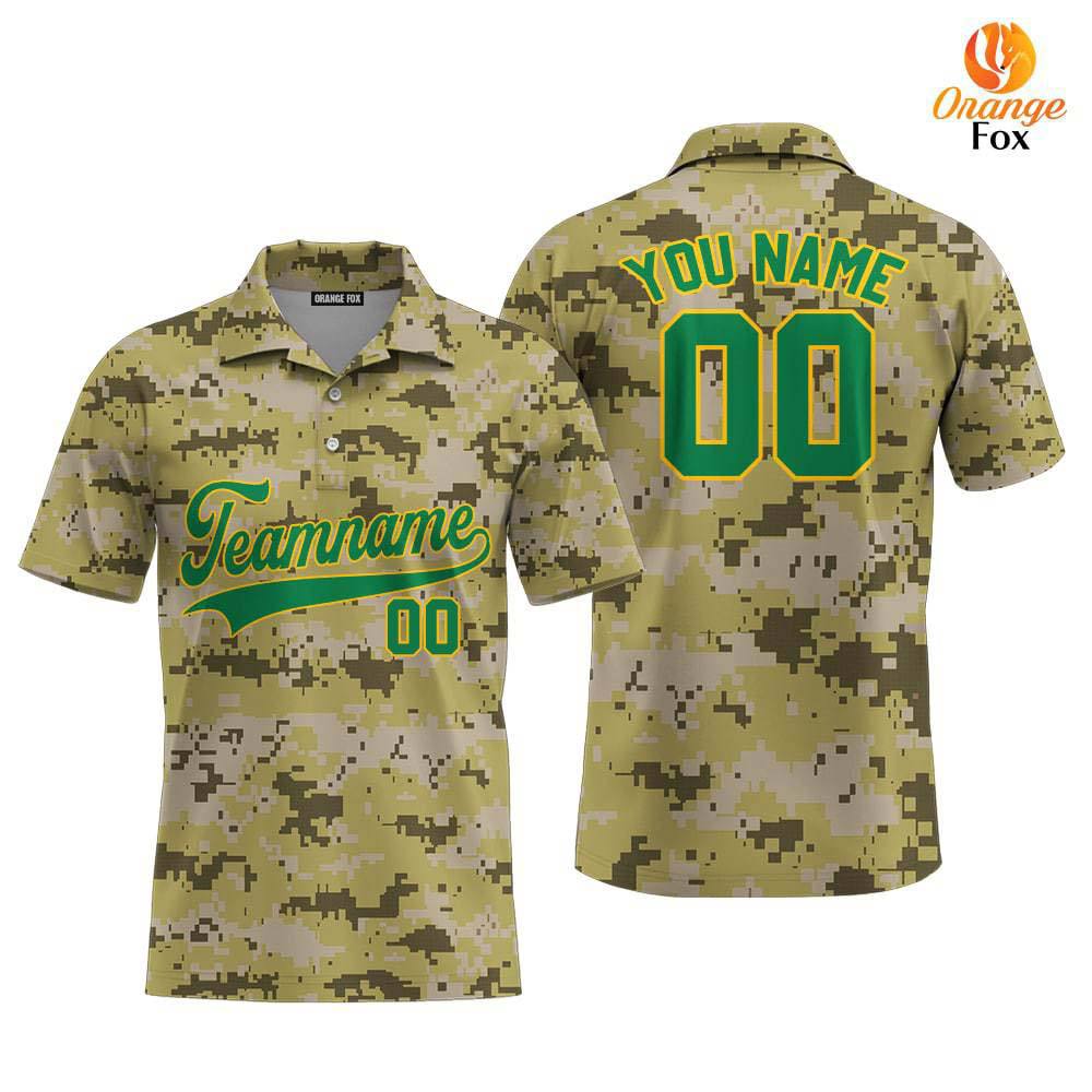 Custom Military Camouflage Green Yellow Custom Polo Shirt For Men