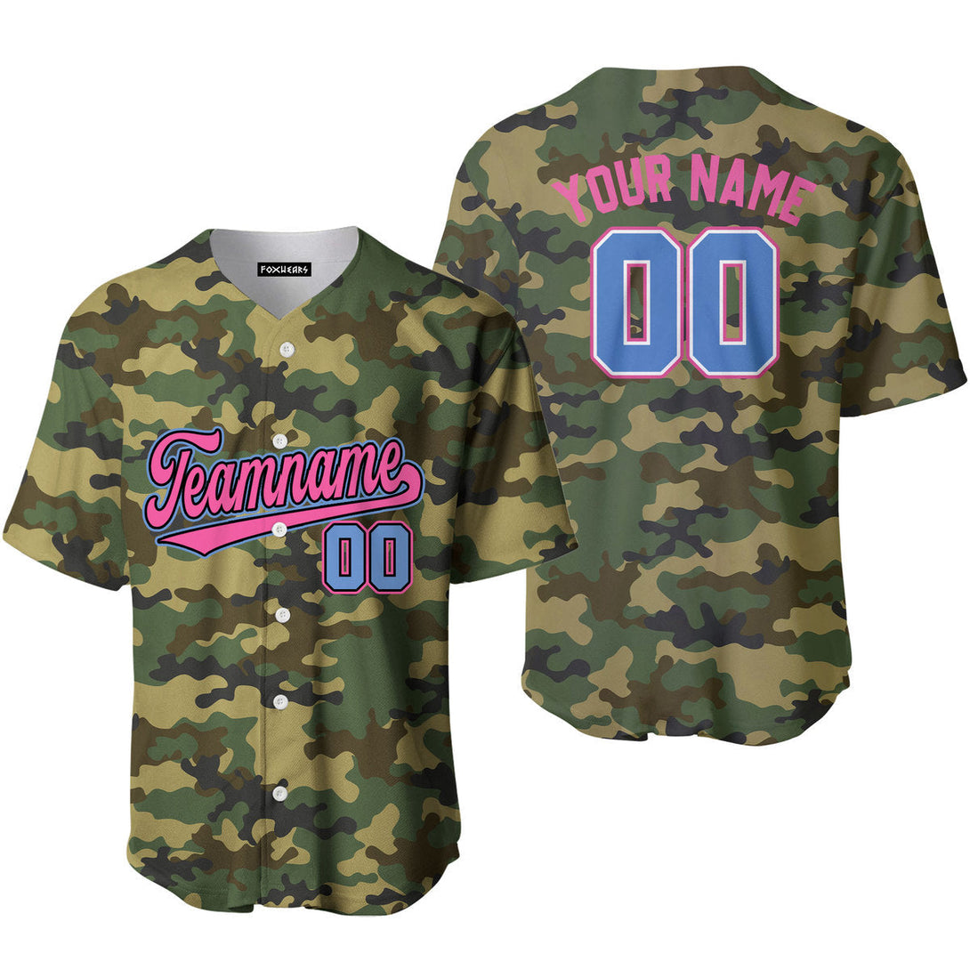 Custom Military Camouflage Pink Light Blue Baseball Jerseys For Men & Women