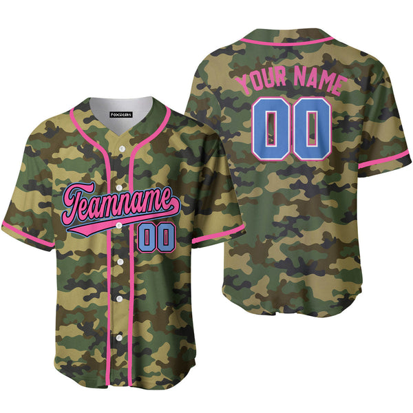 Custom Military Camouflage Pink Light Blue Baseball Jerseys For Men & Women