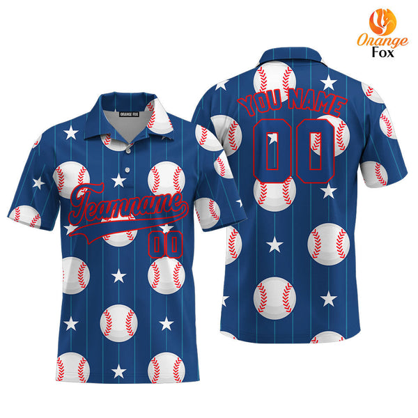 Custom Navy Baseball Striped Pattern Blue Red Custom Polo Shirt For Men