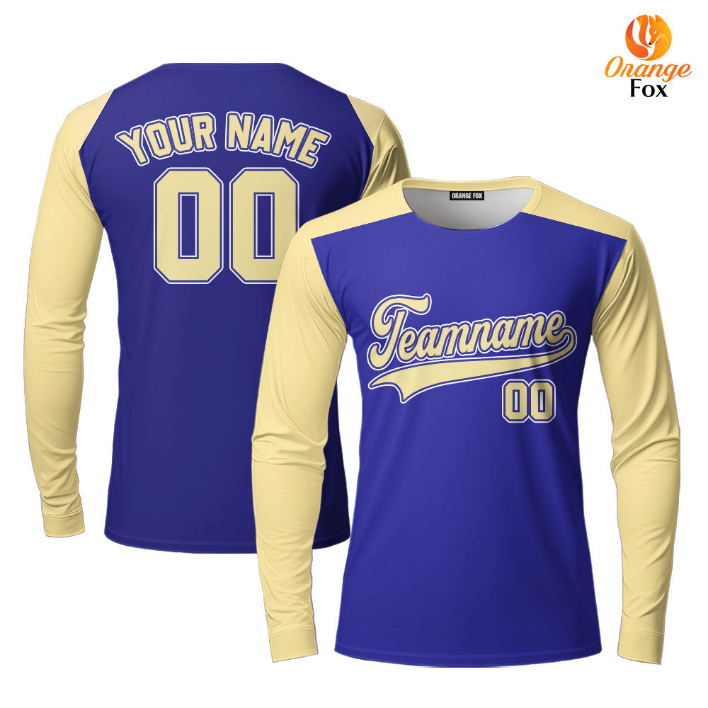 Custom Navy Blue Cream Raglan White Custom Long Sleeve T-Shirt For Men & Women