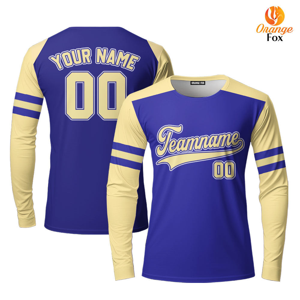 Custom Navy Blue Cream Raglan White Custom Long Sleeve T-Shirt For Men & Women