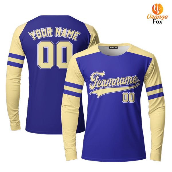 Custom Navy Blue Cream Raglan White Custom Long Sleeve T-Shirt For Men & Women