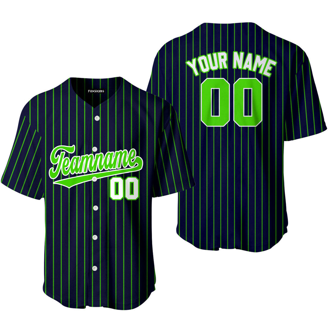 Custom Navy Blue Green Pinstripe White Baseball Jerseys For Men & Women