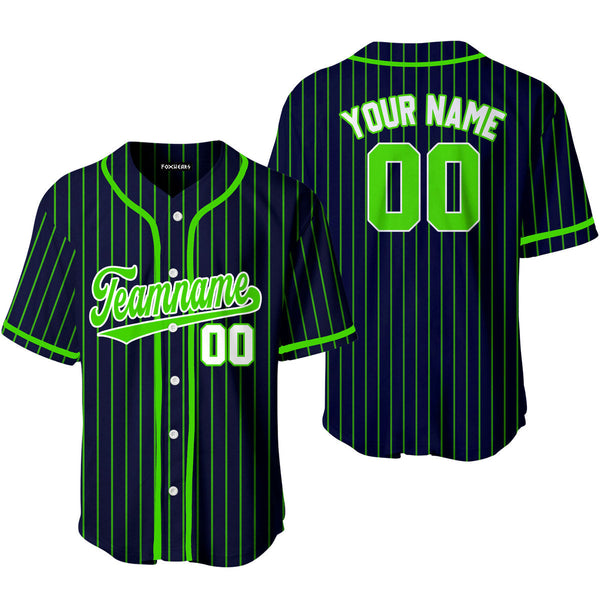 Custom Navy Blue Green Pinstripe White Baseball Jerseys For Men & Women