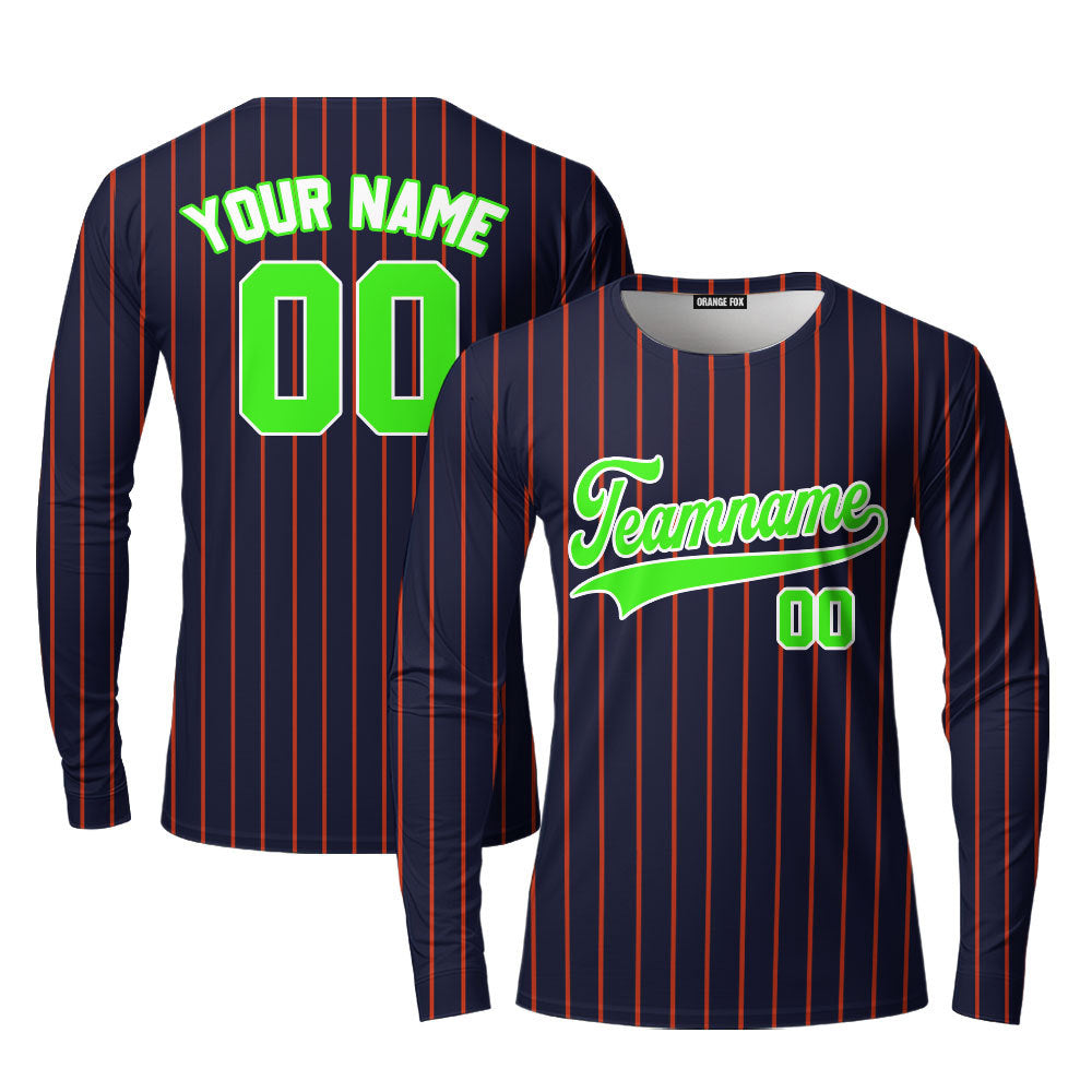 Custom Navy Blue Green Pinstripe White Custom Long Sleeve T-Shirt For Men & Women