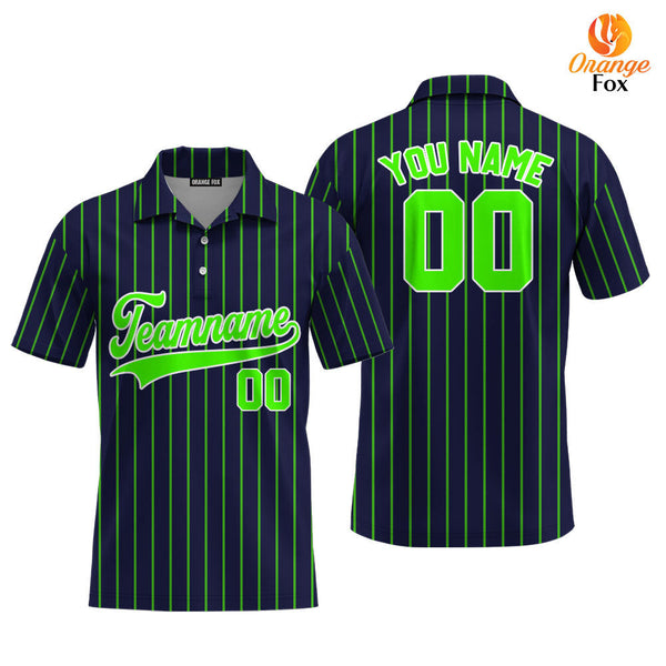 Custom Navy Blue Green Pinstripe White Custom Polo Shirt For Men