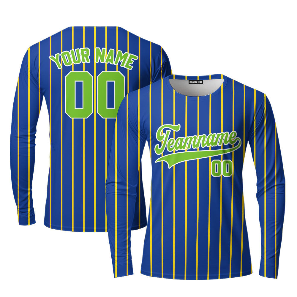 Custom Navy Blue Green Pinstripe White Green Custom Long Sleeve T-Shirt For Men & Women