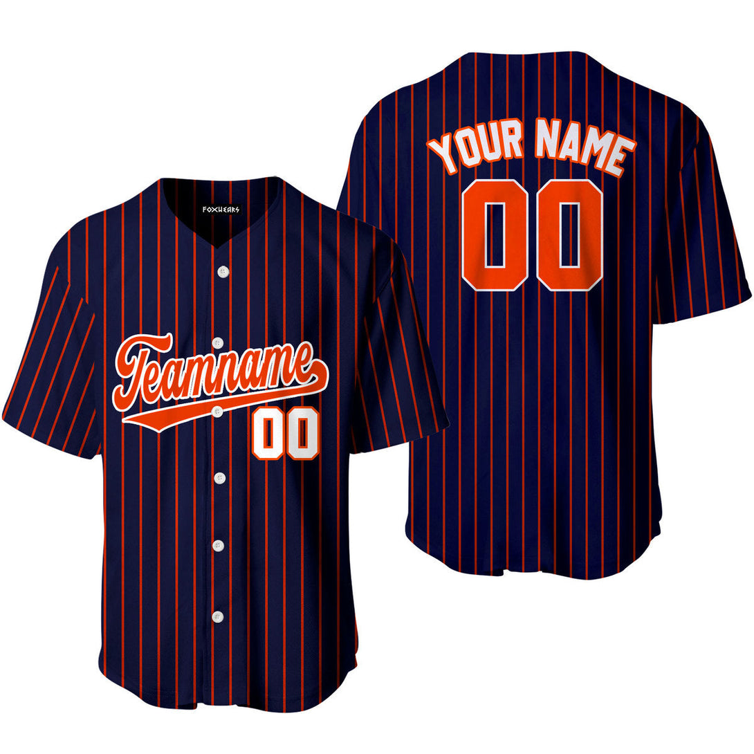 Custom Navy Blue Orange Pinstripe White Baseball Jerseys For Men & Women