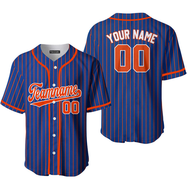 Custom Navy Blue Orange Pinstripe White Orange Baseball Jerseys For Men & Women