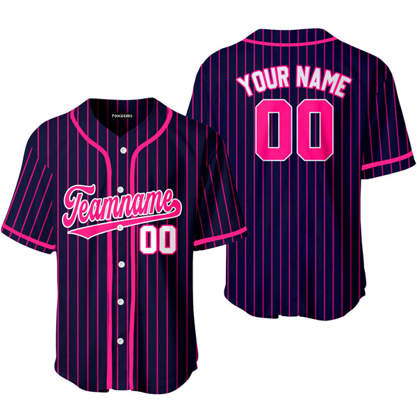 Custom Navy Blue Pink Pinstripe White Baseball Jerseys For Men & Women