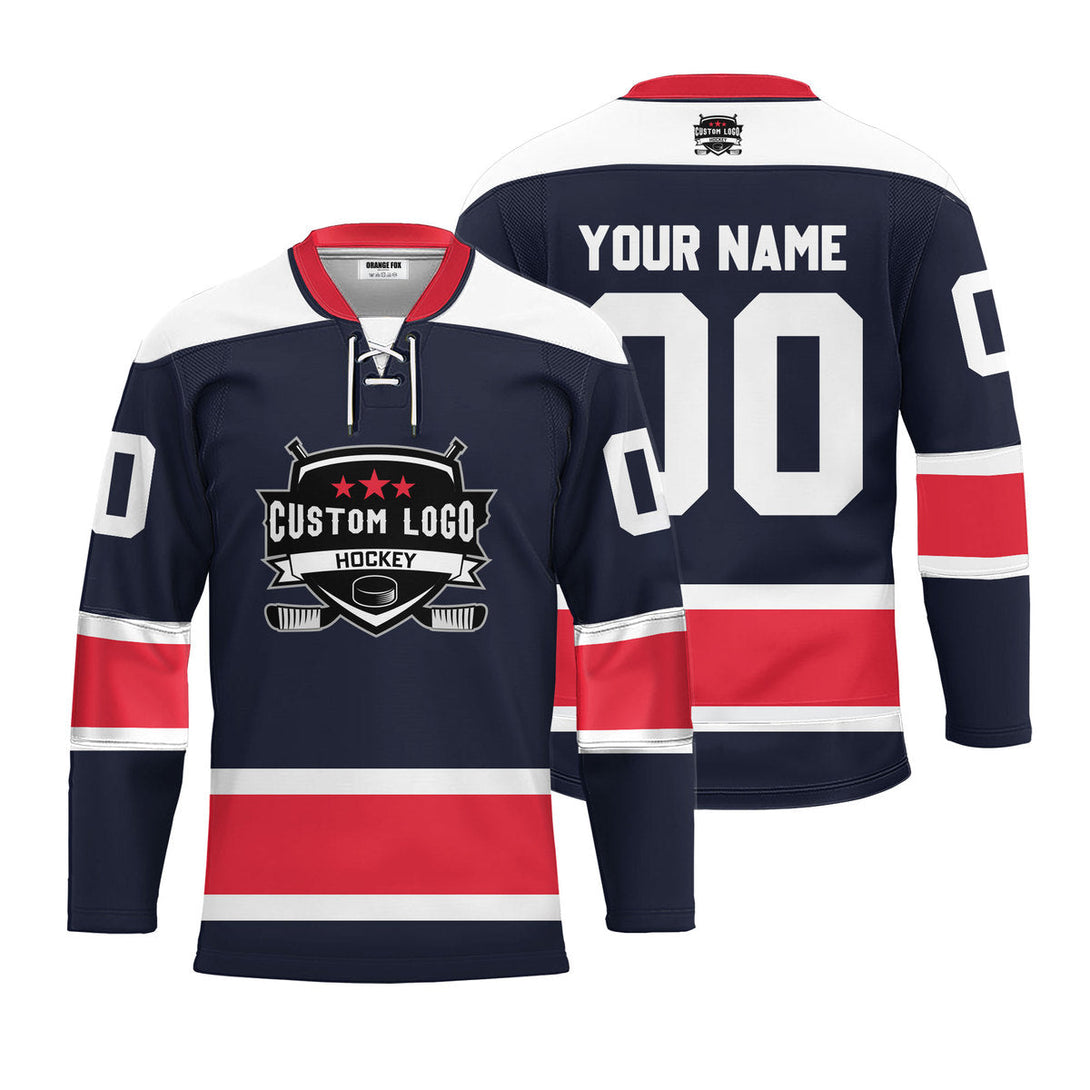 Custom Navy Blue Washington Lace Neck Hockey Jersey For Men & Women