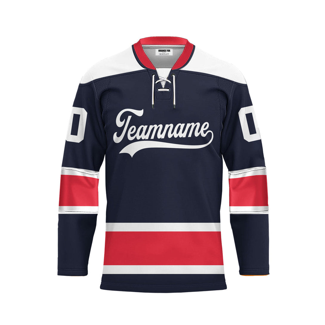 Custom Navy Blue Washington Lace Neck Hockey Jersey For Men & Women