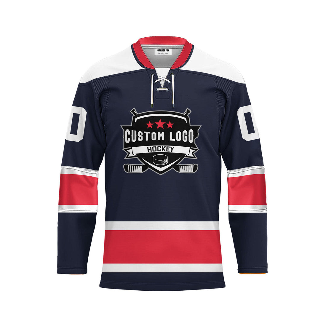 Custom Navy Blue Washington Lace Neck Hockey Jersey For Men & Women