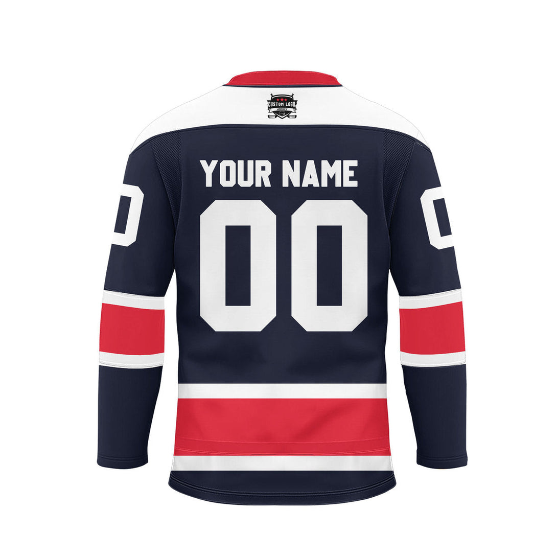 Custom Navy Blue Washington Lace Neck Hockey Jersey For Men & Women