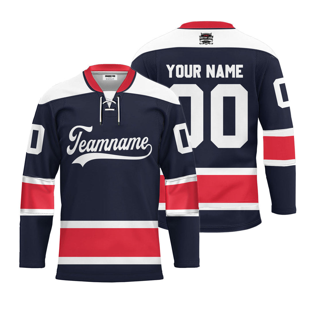 Custom Navy Blue Washington Lace Neck Hockey Jersey For Men & Women