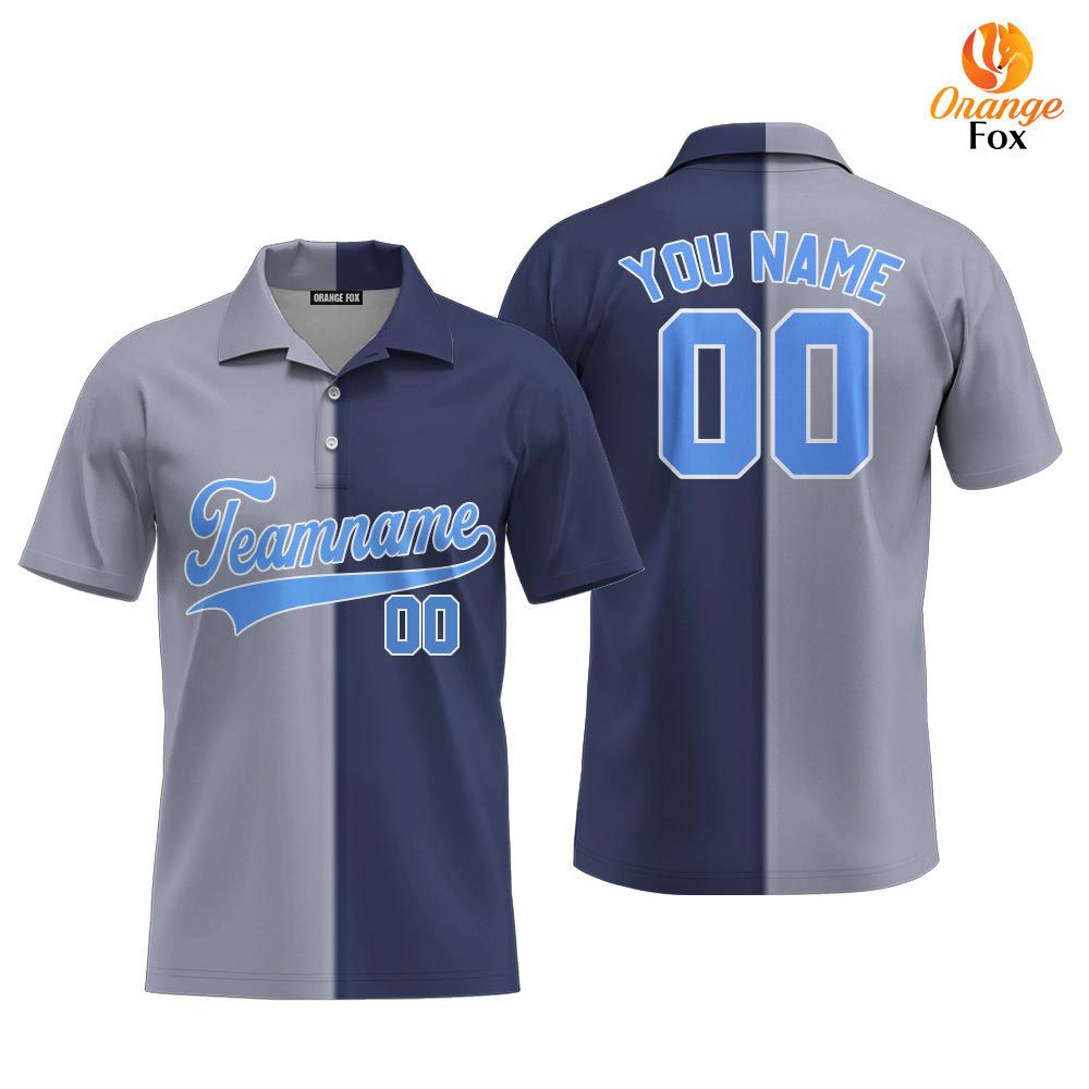 Custom Navy Light Blue Gray Split Fashion Custom Polo Shirt For Men