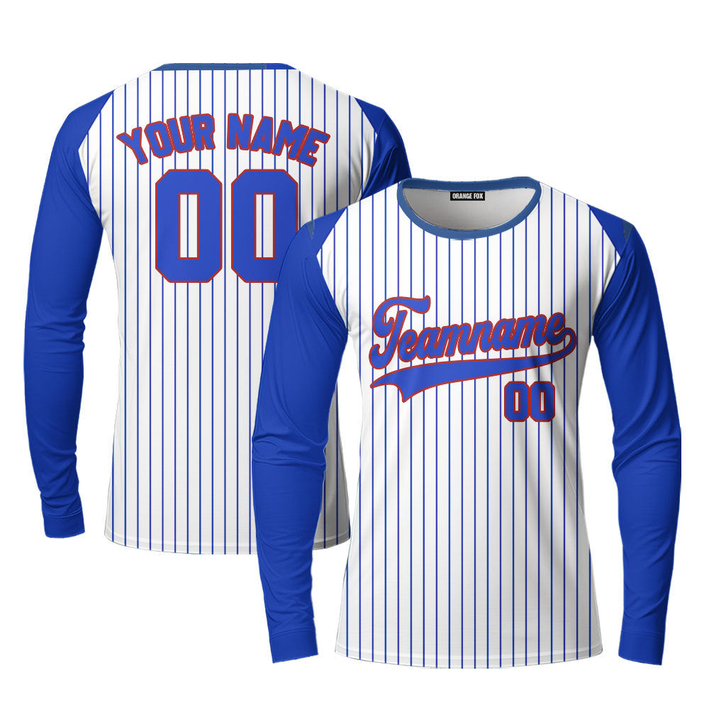 Custom Navy Pinstripe Style Raglan Navy Gold Custom Long Sleeve T-Shirt For Men & Women