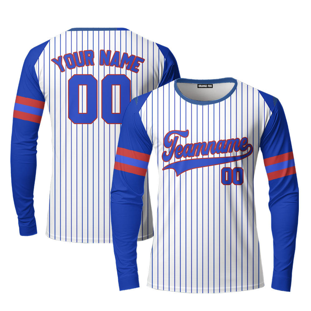 Custom Navy Pinstripe Style Raglan Navy Gold Custom Long Sleeve T-Shirt For Men & Women