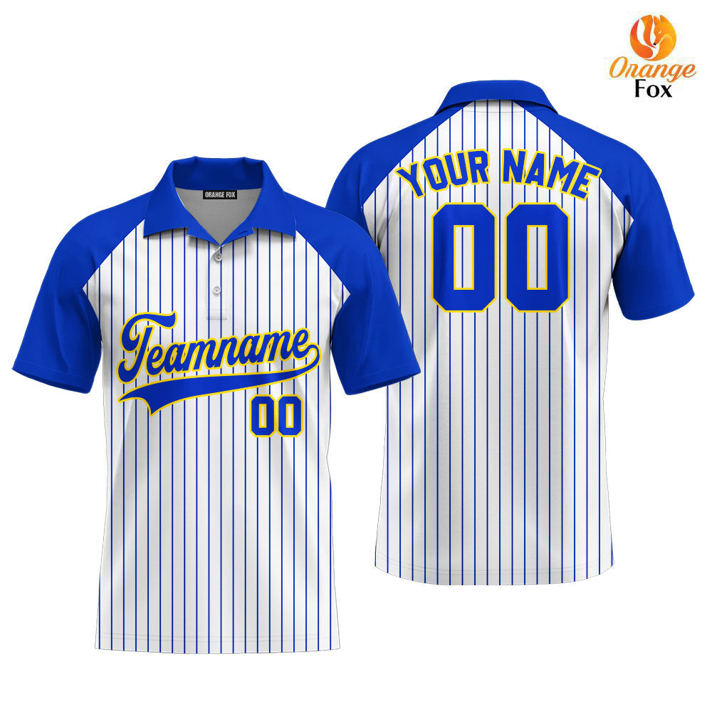 Custom Navy Pinstripe Style Raglan Navy Gold Custom Polo Shirt For Men