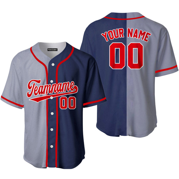 Custom Navy Red Gray Split Fashion Baseball Jerseys For Men & Women