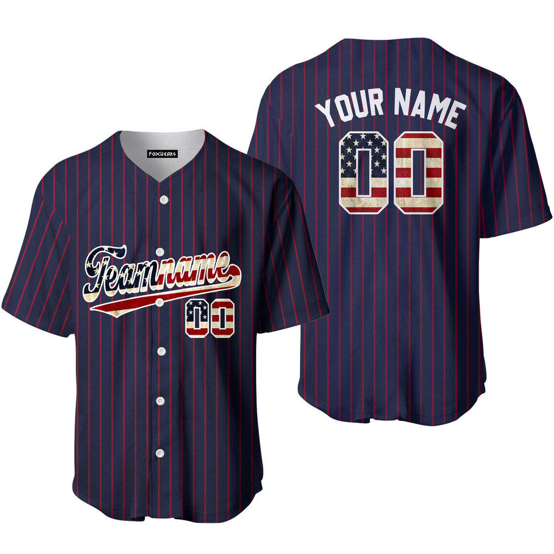 Custom Navy Red Pinstripe American Flag White Baseball Jerseys For Men & Women