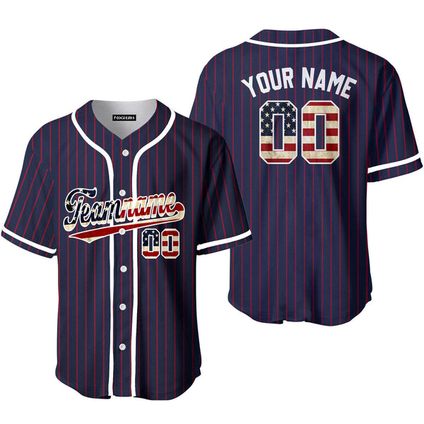 Custom Navy Red Pinstripe American Flag White Baseball Jerseys For Men & Women