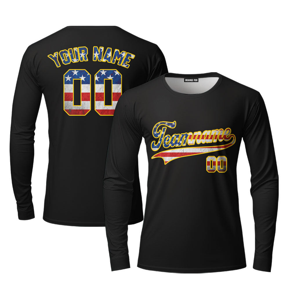 Custom Navy Retro American Custom Long Sleeve T-Shirt For Men & Women