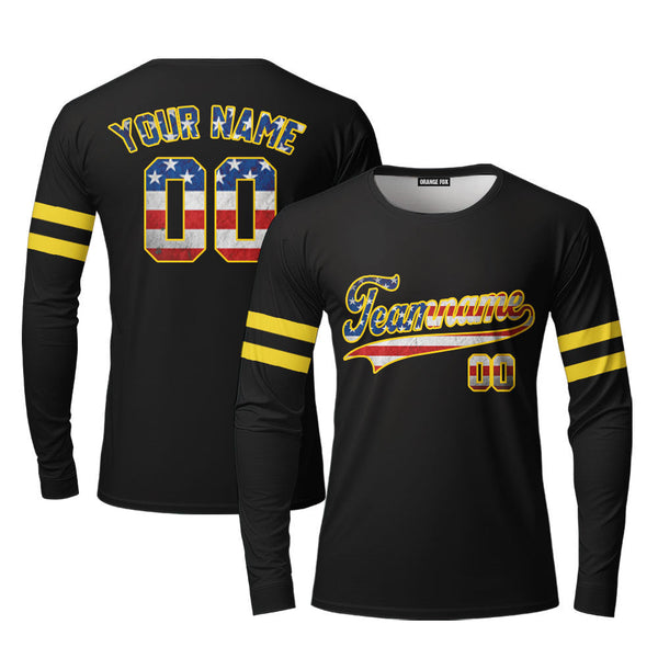 Custom Navy Retro American Custom Long Sleeve T-Shirt For Men & Women