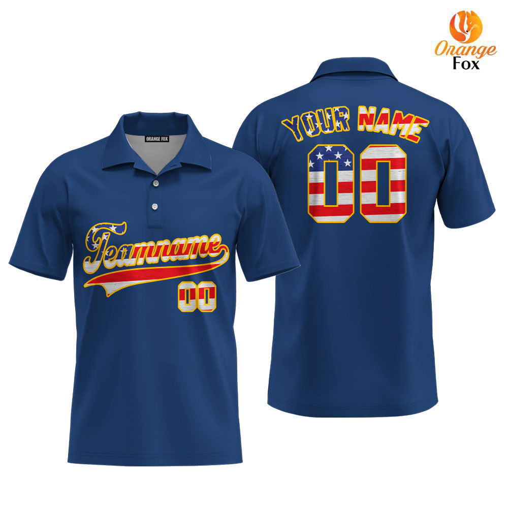 Custom Navy Retro American Custom Polo Shirt For Men