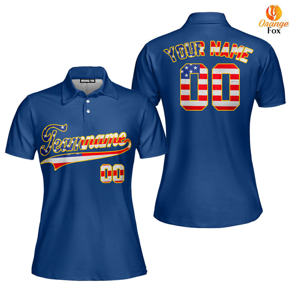 Custom Navy Retro American Custom Polo Shirt For Women