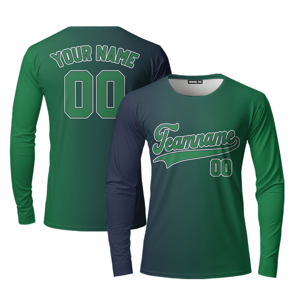 Custom Navy White Kelly Green Fade Fashion Custom Long Sleeve T-Shirt For Men & Women