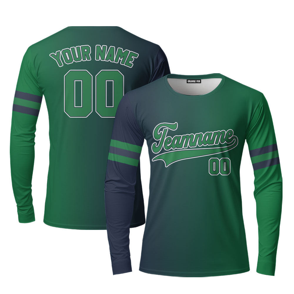 Custom Navy White Kelly Green Fade Fashion Custom Long Sleeve T-Shirt For Men & Women