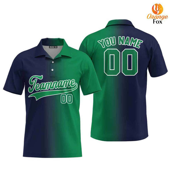 Custom Navy White Kelly Green Fade Fashion Custom Polo Shirt For Men