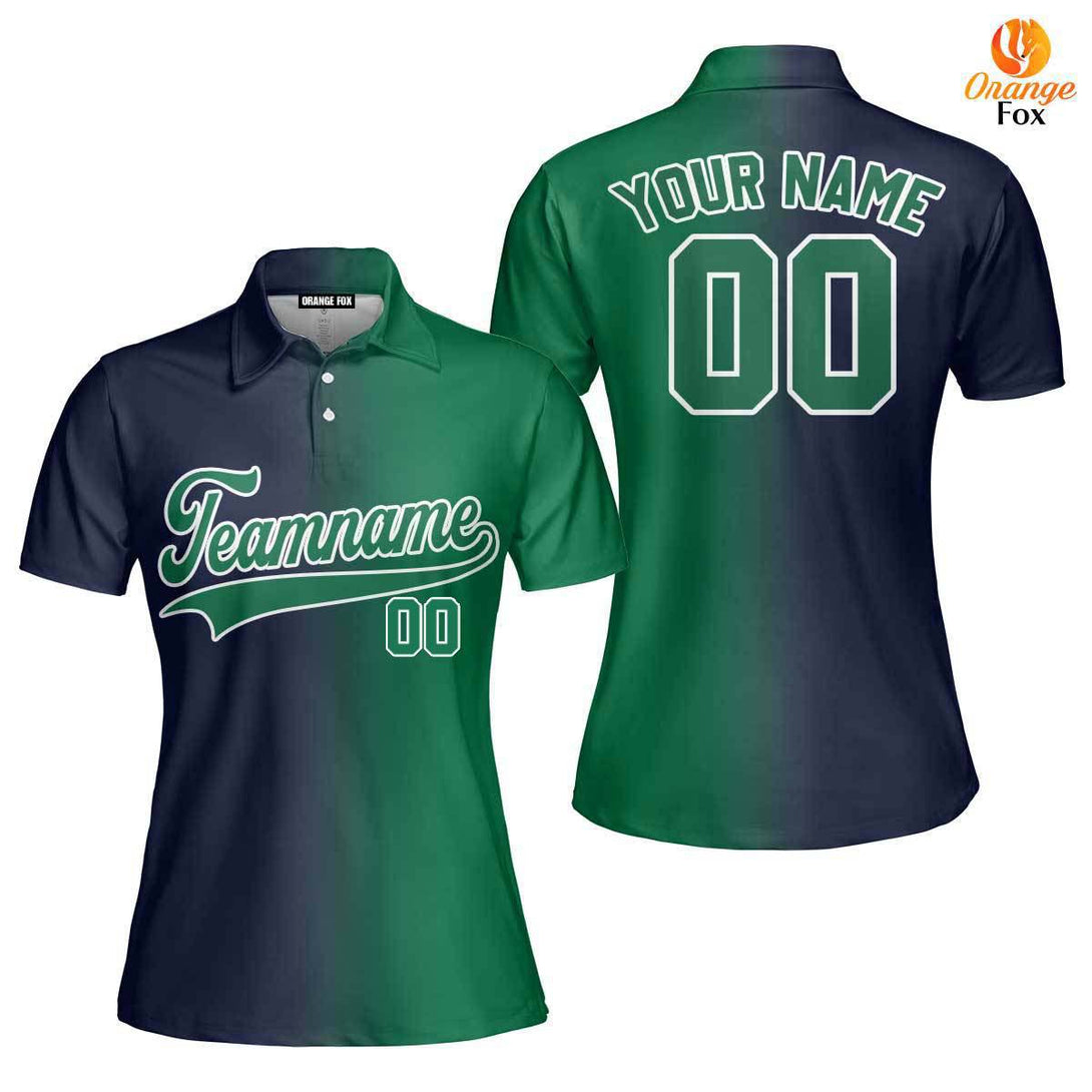 Custom Navy White Kelly Green Fade Fashion Custom Polo Shirt For Women