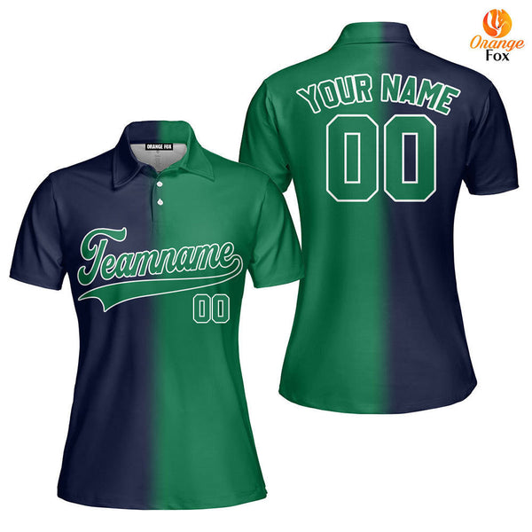 Custom Navy White Kelly Green Fade Fashion Custom Polo Shirt For Women